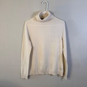 Christopher Fischer Womens 100% Cashmere Turtleneck Sweater Cream Button Cuff M